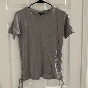 Topshop Gray Lace-Up Short Sleeve Tee